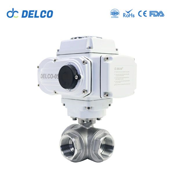 DELCO Motorized 3 Way 3 Inch Thread Electric Ball Valves-DK55-3T5